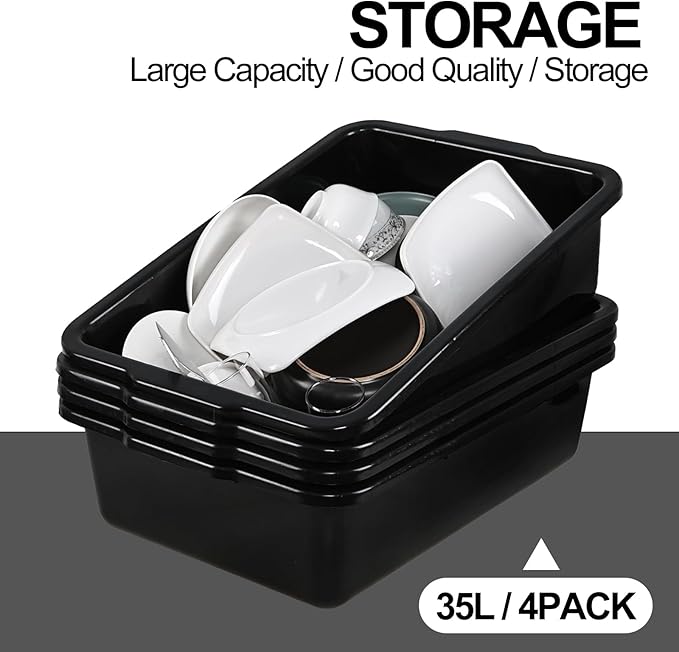4 Pack Commercial Bus Tubs Bus Box/Tote Box Black (35 L)