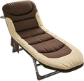 Folding Camping Cot for Adults with Adjustable Backrest &amp Pillow Portable Lounge Chair Bed 6-Position Recliner Waterproof Outdoor Cot Supports 450lbs Includes Side Pocket (Brown)