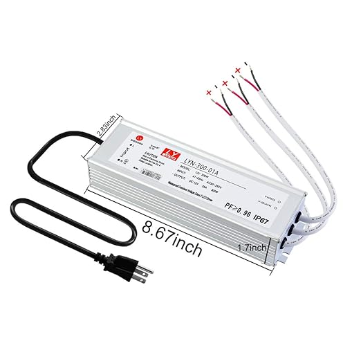 LED Driver 300 Watts (100W X3) 25A Waterproof IP67 Power Transformer Adapter 90-265V AC to 12V DC Low Voltage Output with 3-pin Plug 3.3 ft LED Cable for LED Lighting Outdoor Light and Any 12V DC
