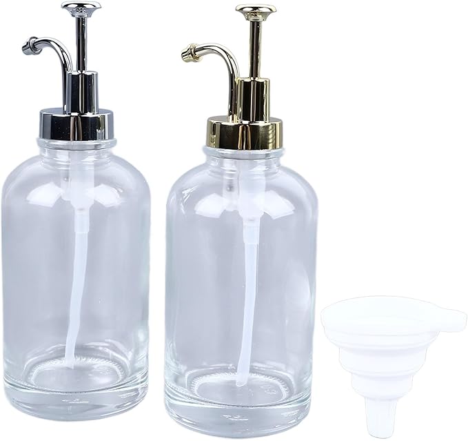2PCS Coffee Syrup Dispensers 500ml Glass Bottles with Stainless Steel Pumps Kitchen and Bathroom Multi - Purpose - Drip Free Design Elegant Clear Glass Ideal for Coffee Bars a