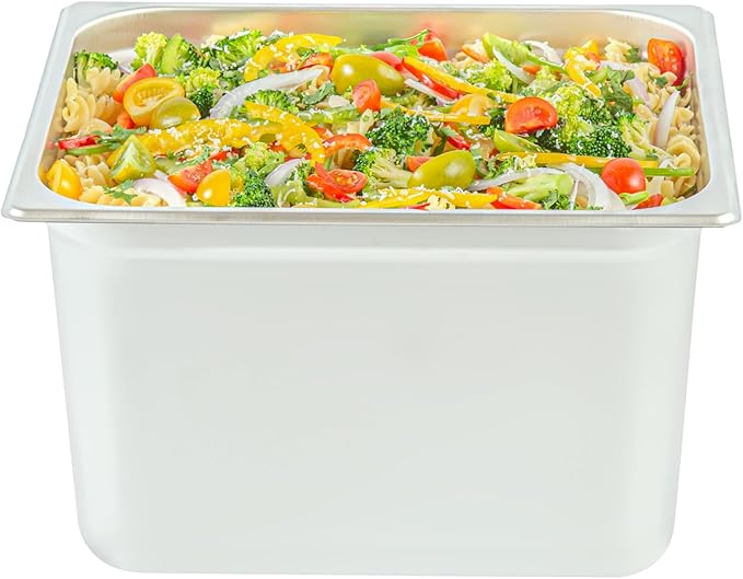 Restaurantware-Kitchen Tek 1/2 Half Size Steam Table Pans 6 Anti-Jam Steam Pans - Lids Sold Separately 8” Deep 24 Gauge Stainless Steel Hotel Pan Freezable for Catering Events and Parties