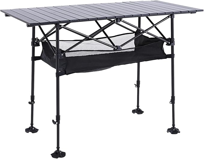 ALPHA CAMP Portable Camping Table Adjustable Aluminum Folding Table for Picnic BBQ Outdoor Black 21.65D x 33.07W x 26.77H in