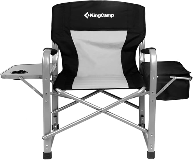 KingCamp XXL Oversized Directors Chair with Side Table Folding Camping Chairs Heavy Duty 600lbs with Cooler Bag Portable Camp Chair with Wide Seat for Hiking Fishing Lawn Outdoor and Sports