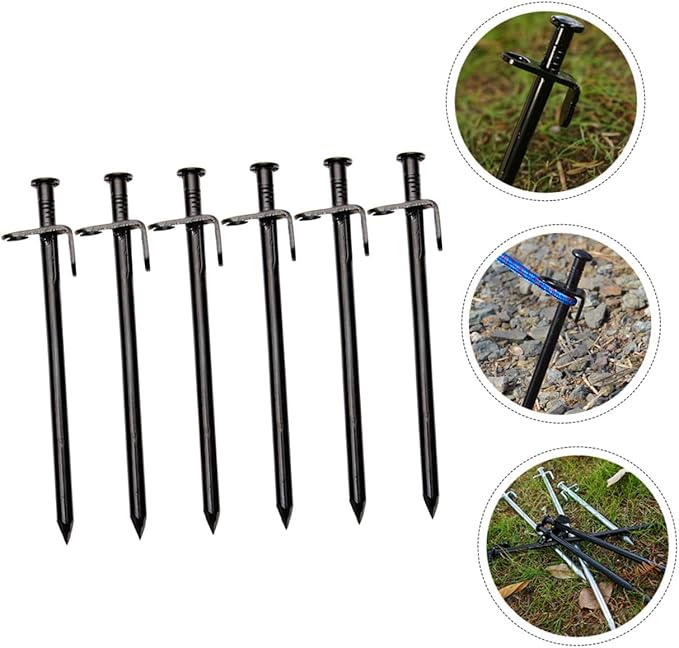 BESTonZON 6Pcs Heavy Duty Metal Tent Stakes Outdoor Ground Spikes for Camping Canopy and Awnings Durable Lightweight Easy to Drive and Remove for Support