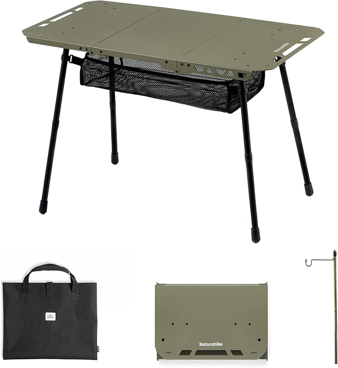 Naturehike Tactical Camping Table with Adjustable Height Collapsible Table Lightweight with Carry Bag for Camping Travel expeditions Hiking Picnics BBQs &amp Beach Trips