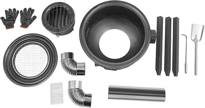 Multifunction Wood Burning Stove With Grill Rack Camping Wood Stove Large Charcoal Grill With Grill Rack For Outdoor/Backyard Cooking Picnic And Barbecue. (Carbon Black-19in+ 3 Wok Rings)