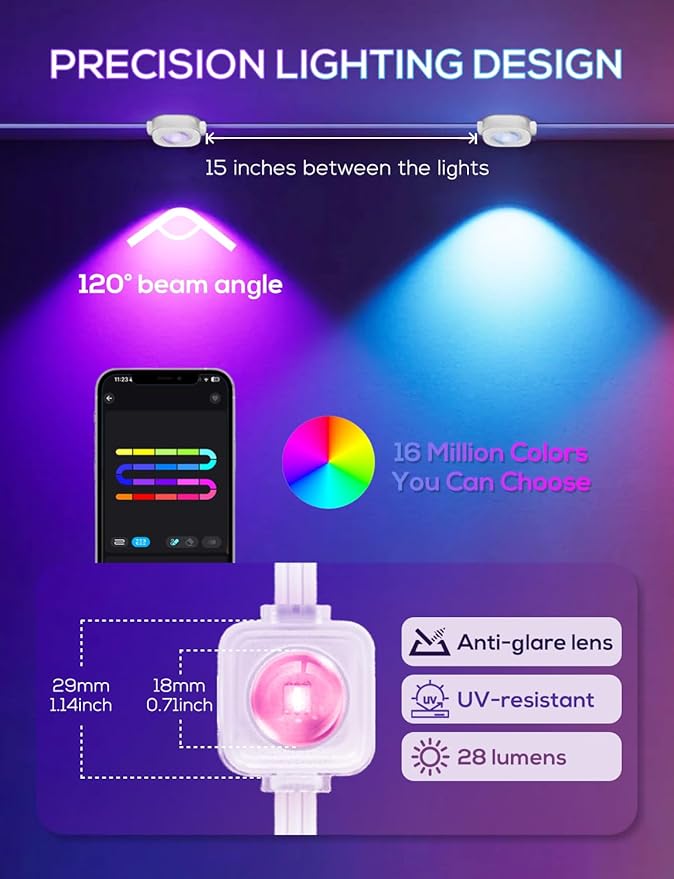 Permanent Outdoor Lights for House 100ft AI Smart Eave Lights with 60 LED Lights 66 Scene Modes with App/Remote Control for Christmas Decor IP67 Waterproof Compatible with Alexa Google Assistant