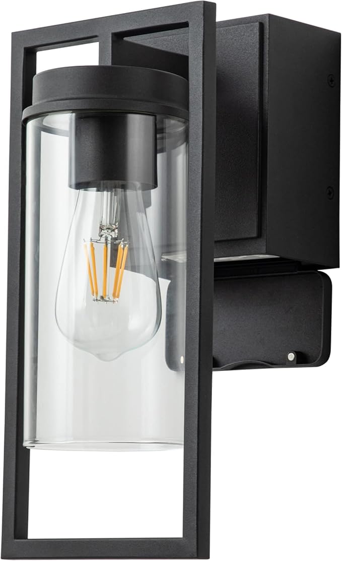 Outdoor Lights with GFCI Outlet Modern Porch Lights Waterproof Exterior Light fixture with Outlet plug Black Wall Sconce Wall Mount with Clear Glass Outside Patio lights for House Garage