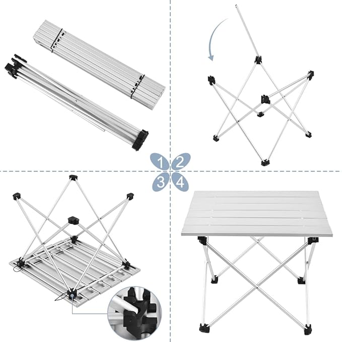 Grope Small Folding Camping Table with Aluminum Table Top Beach Table for Sand with Carrying BagPrefect for Outdoor Picnic BBQ Cooking Festival (Silver-M)