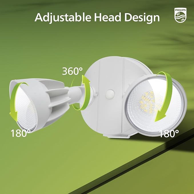 Philips 44W 3500LM ‌LED Security Flood Light‌ ‌Outdoor‌Switch Controlled Aluminum ‌Security Light‌ 2 Adjustable Heads5000K DaylightWet Location for Patio Garden Yard Lights