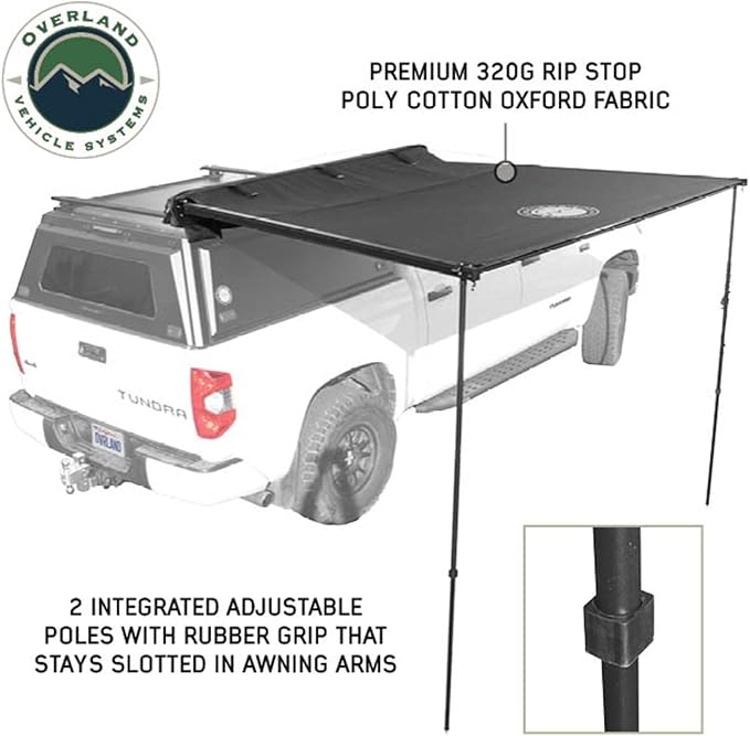 Overland Vehicle Systems 19690011 2.0-6.5’ XD Nomadic Self-Deploying 90 Degree Awning Unversal with Integrated LED Lights and Black Out | 61.6 Sq Ft of Coverage | Travel Cover Included