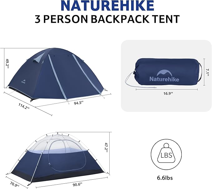 Naturehike Bleik-B 2 Person 3 Person Tent Lightweight Backpacking Tents for Camping Double Layer Waterproof Camping Tent