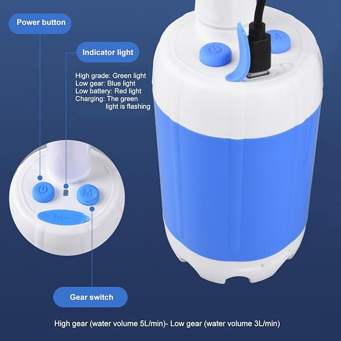 4000mAh Rechargeable Shower Pumps High Flows Compacts Design for Camping Travel and Dorm Use