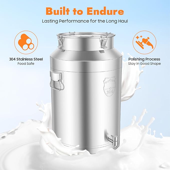 Stainless Steel Milk Can 76L/20.1Gal Metal Drink Dispenser Airtight Canister with Faucet &amp Lid Wine Oil Beverage Storage Container for Kitchen Restaurant Party W15.8*H25.2in