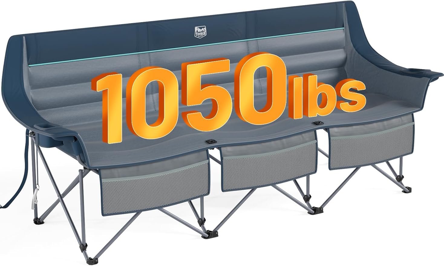 Timber Ridge 3 Person Camping Chair with Cup Holders and Pockets Outdoor Folding Loveseat Camping Chairs 1050lbs Capacity Heavy Duty Camp Couch for Outside Picnic Beach Lawn Sports Blue