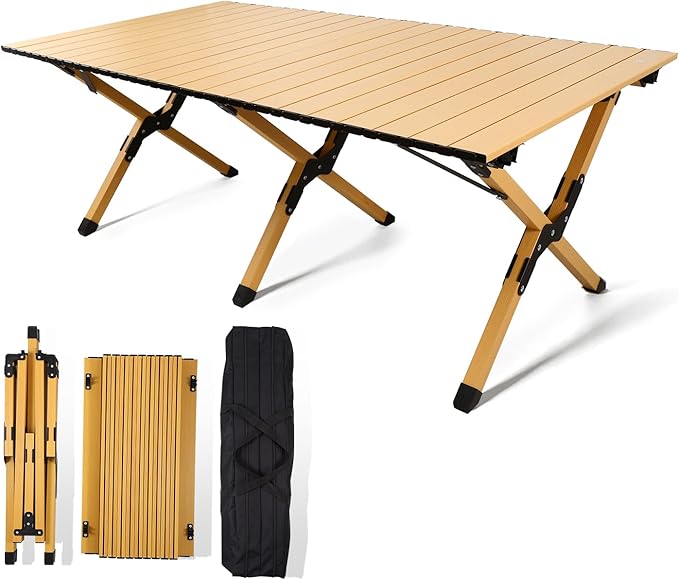Folding Camping Table Lightweight Roll-Up Table Aluminum Low Portable Picnic Table with Easy Carrying Bag for Outdoor Beach Picnic Backyards BBQ and Party 45.2L x 23.6W x 17.3H