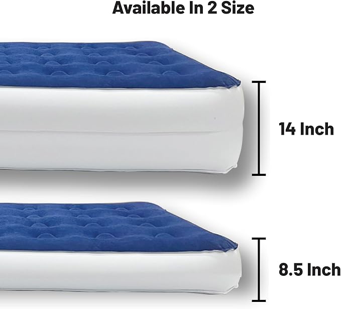 Greaton 8.5-Inch Durable Luxury Inflatable Air Mattress with Comfort Coil Technology and High Capacity Pump Good for Camping Home and Portable Travel 72 x 28.7 Blue