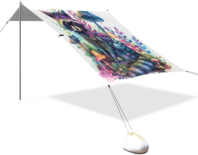 Camping Sun Shelters Beautiful Fantasy Magical Raccoon Beach Canopy 126 * 110.2in