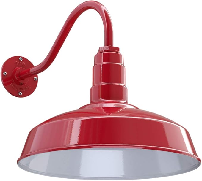 Steel Lighting Co. Gardena Barn Light | Outdoor Wall Mounted | 16 Dome | 16 Gooseneck | Farmhouse Light Made in America | Red Exterior/White Interior