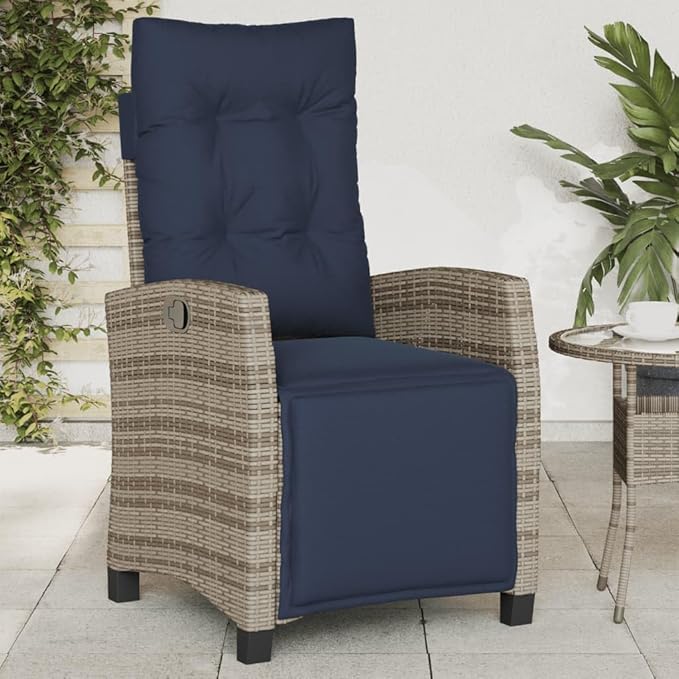 Reclining Garden Chair Grey PE Rattan Standard Patio Furniture Garden Furniture Patio Chair for Deck Outdoor