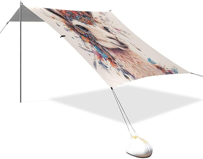 ALAZA Boho Llama Bohemian Alpaca Beach Tent Sun Shelter UPF50+ Protection Beach Shade Canopy w/ 4 Sandbags for Outdoor Camping Fishing Backyard Fun Picnic 10x9 ft