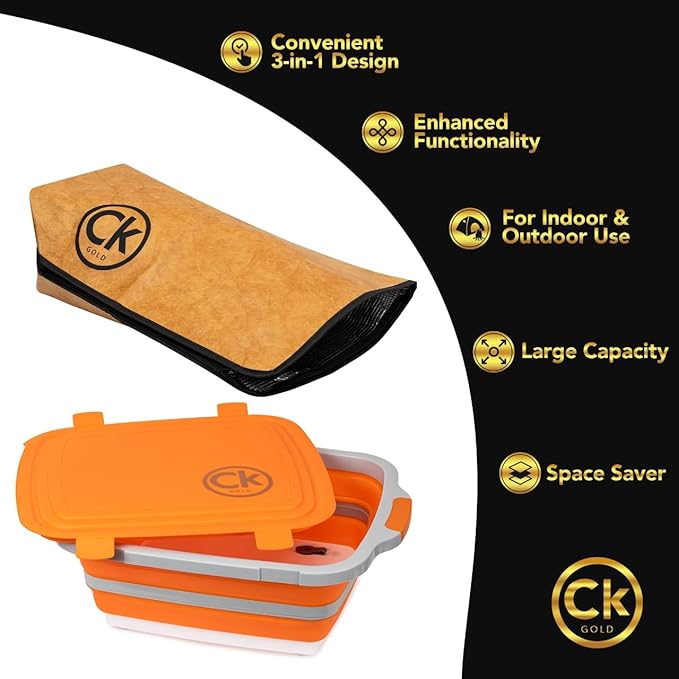 New Extra LARGE Collapsible BBQ Prep Tub with LOCKING LID &amp Meat Resting Bag - BPA Free Cutting Board with Lid Leak Free Strong Drain Hole for Meal Prep Marinating Grilling &amp Food Storage