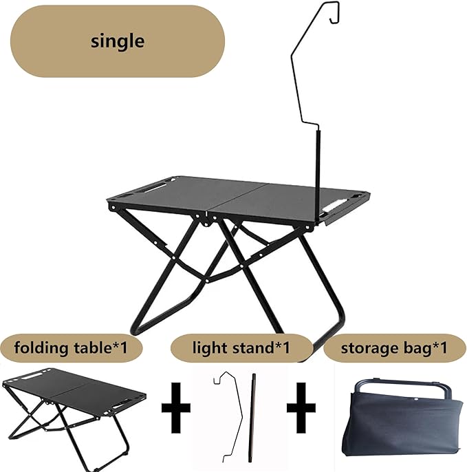 Outdoor Portable Folding Carbon Steel Camping Table Suitable for Camping Barbecue Picnic RV Outdoor Cooking Travel - Single or Set (Black Single Inch 3.1 Inch 19.7 Inch 15.5)
