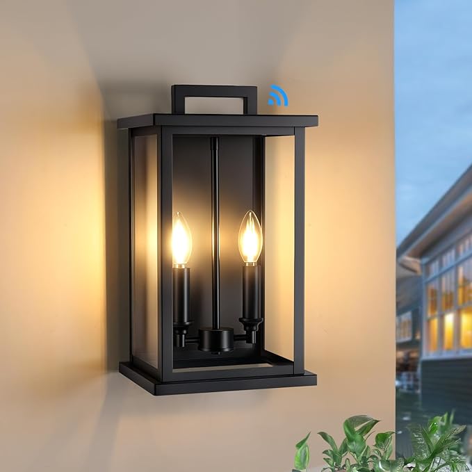 Dusk to Dawn Modern Outdoor Wall LightsMedium Modern Outdoor Lanterns for PatioFront DoorGarageWaterproof Porch Light FixtureBlack Exterior Wall Sconce Light Fixtures E12 Base1 Pack