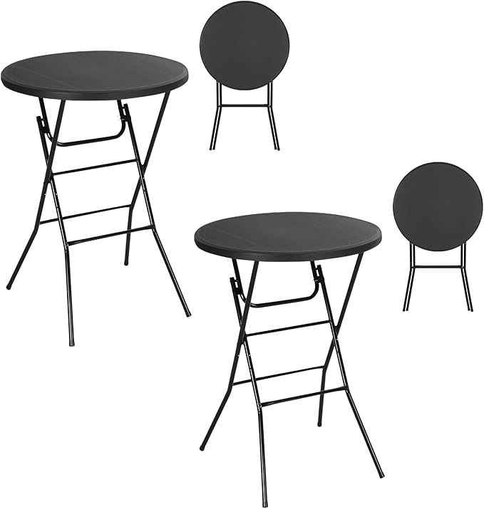Nice C Plastic High Top Round Table Portable Cocktail Bar Table 31.5 Folding Counter Height Tables Waterproof Outdoor/Indoor Tables for Parties Weddings Camping Backyard (Black 2 Pack)