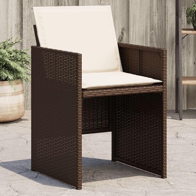 Patio Chairs with Cushions Set of 4 Brown Poly Rattan Outdoor Lounge Chairs Comfortable Garden Chairs with Foldable Backrest and Removable Cushions for Patio Furniture Lawn and Garden Use