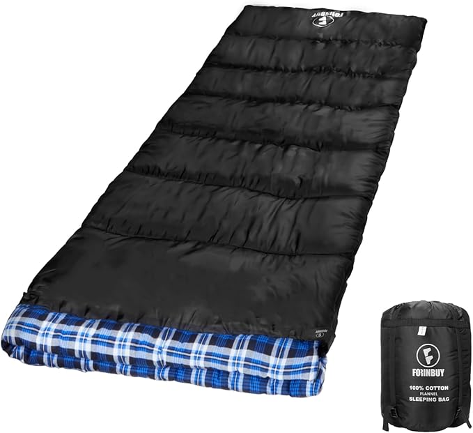 Flannel Sleeping Bag Cold Weather for Adults XL Camping Cotton Sleeping Bag 4 Season Big and Tall Waterproof with Compression Sack