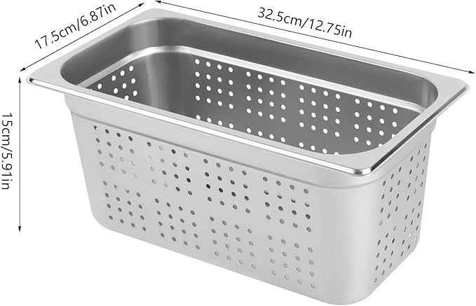 DYNAMI 2-Pack 1/3 Size 6 Deep Perforated Stainless Steel Steam Table Pan Commercial Catering Food Pan