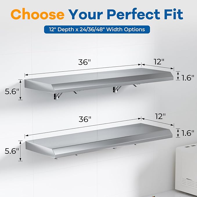 Stainless Steel Folding Shelf 36 x 12 for Food Truck Fold Down Concession Shelf for Serving