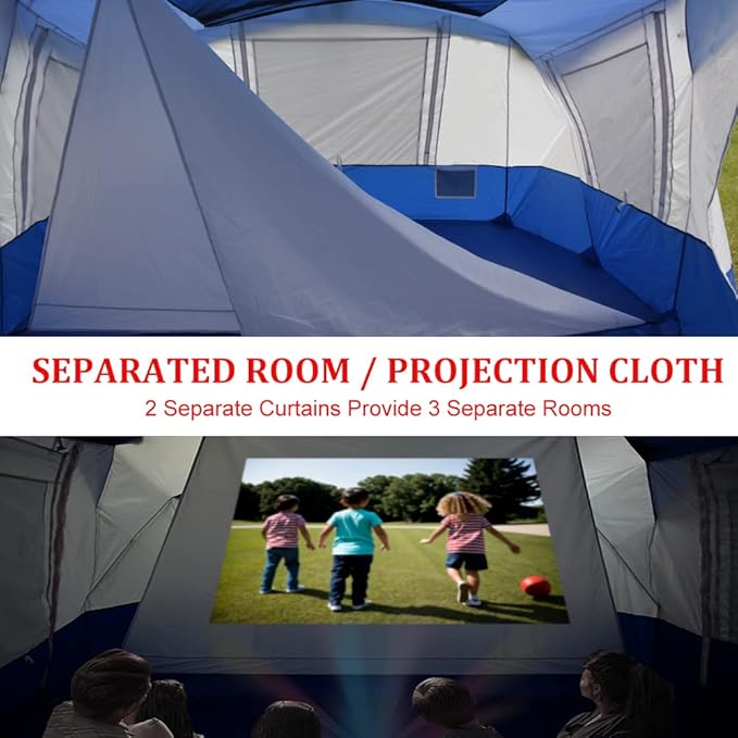 8 Person Tent for Camping AYAMAYA Waterproof Multi Room Large Family Tents with Skylight &amp Removable Rainfly &amp4 Large Mesh Windows and Divided Curtain for Separated Room