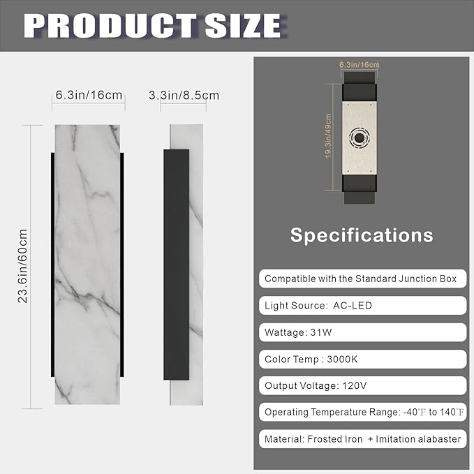 Outdoor Wall Sconce Waterproof Porch Wall Lighting Modern Outdoor Wall Lights with Acrylic Lampshade 31W Dimmable LED Exterior Lights for House Garage Patio Front Door Entryway 3000K