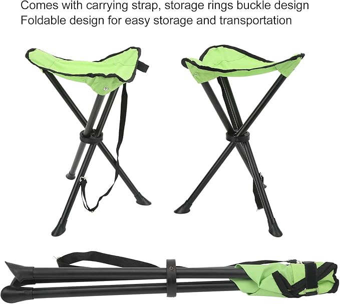 plplaaoo Folding Tripod Stool Heavy Duty Portable Anti Slip Foldable Chair for Outdoor Camping Fishing Picnics Made of 600D Oxford Cloth PVC Waterproof Coating (Green)