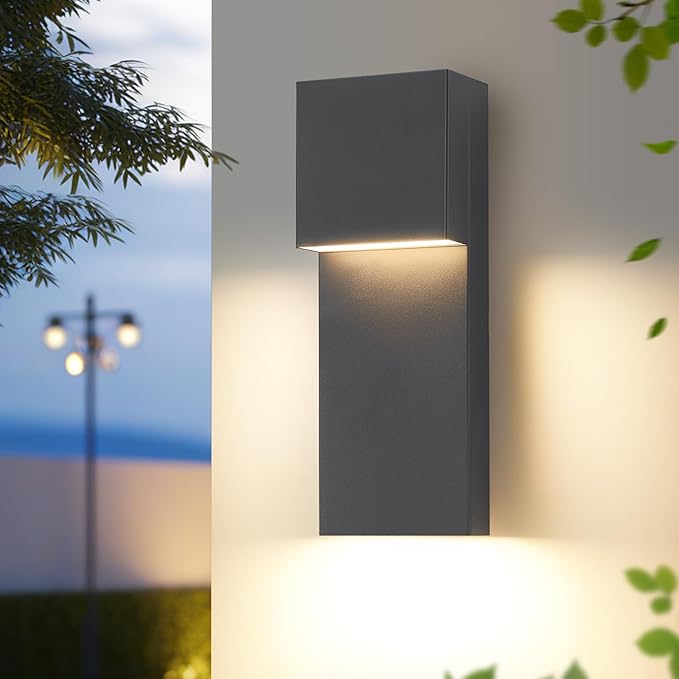 15 Modern LED Outdoor Wall Sconce 20W 3000K 1600Lumen Outdoor Light Fixtures Wall Mount Anti-Rust Outside Lights Black Finish Outdoor Lights for House Porch Patio Garage