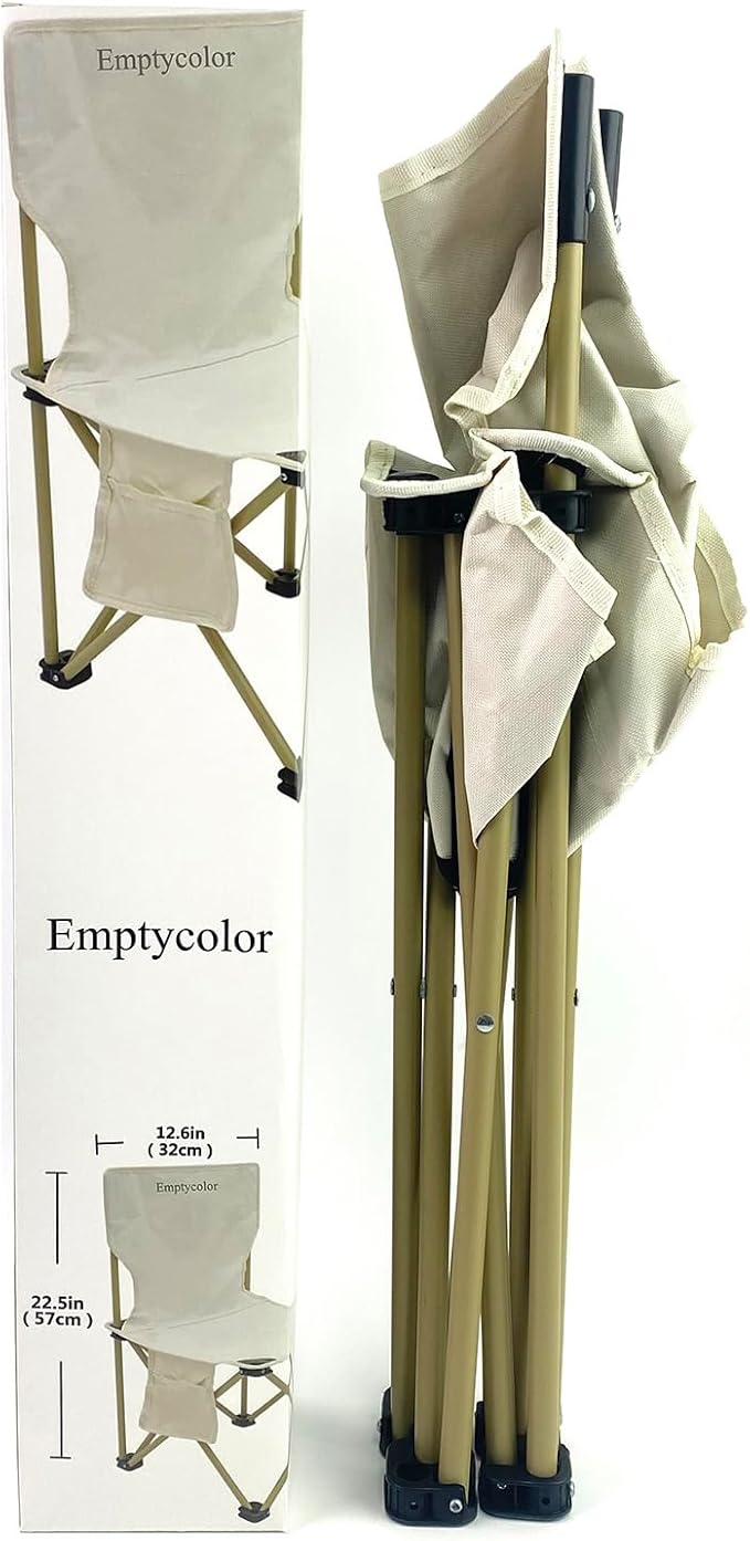 Emptycolor Folding Camping Chair with Side Pocket Lightweight Portable Collapsible Outdoor Chair for Beach Picnic Hiking Sunbathing – Beige