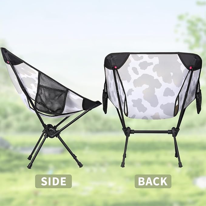 Animal Cow Pattern Print Black Camping Chair Lightweight Portable Chairs for Adults Easy Installation Outdoor Foldable Camping Chair for Camping Fishing Hiking Picnic Beach