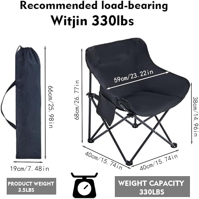 Portable Camping Chair - Heavy Duty Folding Backpacking Chairs Collapsible Heavy Duty Packable Lightweight Backpack Chair Compact for Outdoor Camp Travel Beach Picnic Hiking