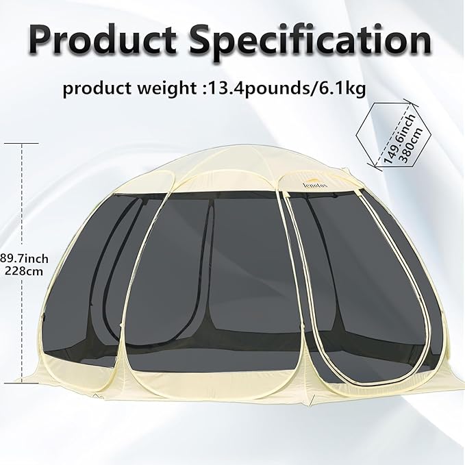Pop Up Screen House 12.5'x12.5' Outdoor Screen Tent for Camping Screened Gazebo with Mosquito Netting Carry Bag