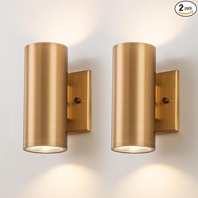 Modern Outdoor Wall Light 2 Packs Up and Down Lights 7 Gold Exterior Light Fixture for House Porch Patio Garage