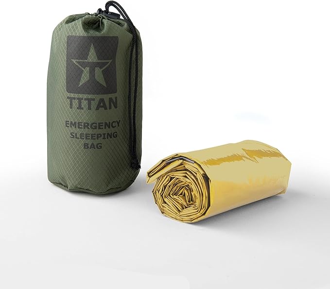 TITANSurvival Emergency Sleeping Bags for Survival 36” x 78” - 90% Heat Retention 41% Thicker &amp Waterproof - Durable Survival Sleeping Bag for Cold Weather Camping - Thermal Sleeping Bag Outdoor