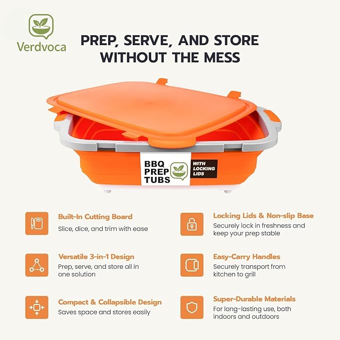 16L Orange Collapsible BBQ Prep Tub with Locking Lids &amp 21 Inch Oxford Black BBQ Blanket for Resting Meat