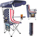 Portable Folding Camping Chairs with Canopy Shade Beach Chair for Adults Durable Weather Resistant 600D Oxford Cloth Camping Chair with Canopy for Outdoors [Flag]