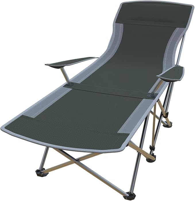 Folding Beach Chair Recliner for Adults - Heavy Duty 300lbs Camping Chair with Adjustable Backrest &amp Footrest Portable Outdoor Lounge Chair for Backyard Fishing Travel