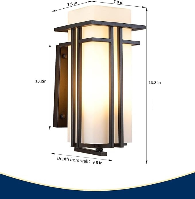 Outdoor Wall Light Fixtures Exterior Waterproof Lanterns Porch Sconces Wall Mounted Lighting with Modern Frosted Glass Black Aluminum Wall Lamps for Patio Front Door Entryway (TYPE_A 16.2inch)