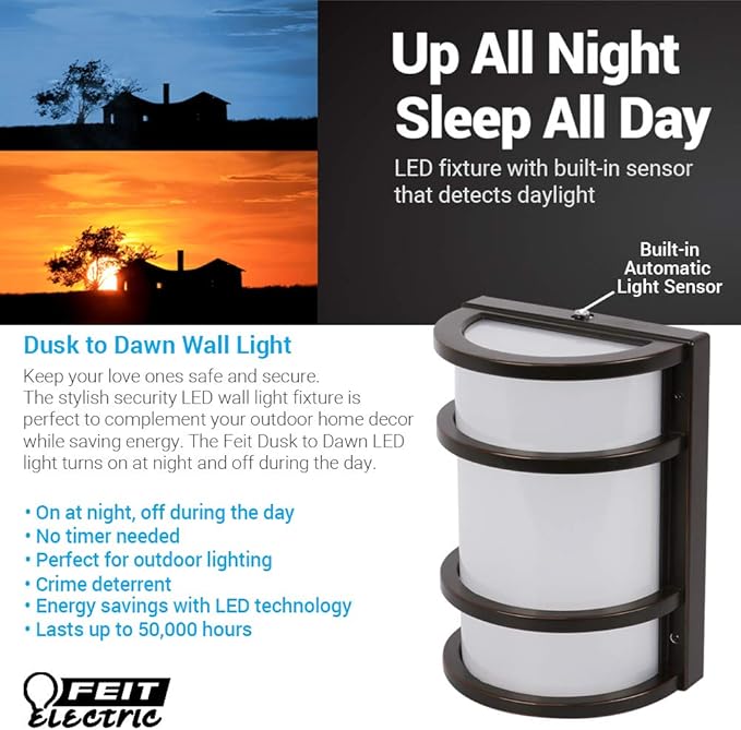 Feit Electric - Dusk to Dawn LED Bronze Half Moon Security Outdoor Wall Light 5000K (73702)
