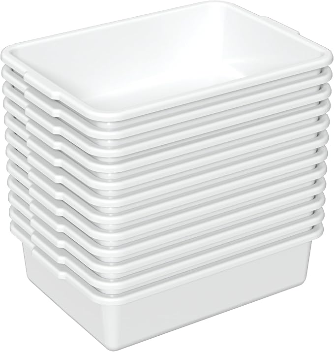 Kekow 12-Pack Plastic Bus Box 13 L Commercial Bus Tubs (White)