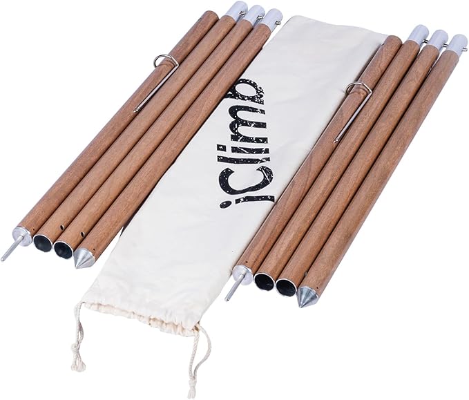 iClimb Strong Elegant Alu. Tarp Poles Set of 2 Height Adjustable with Lantern Hook and Carry Bag Nature Color
